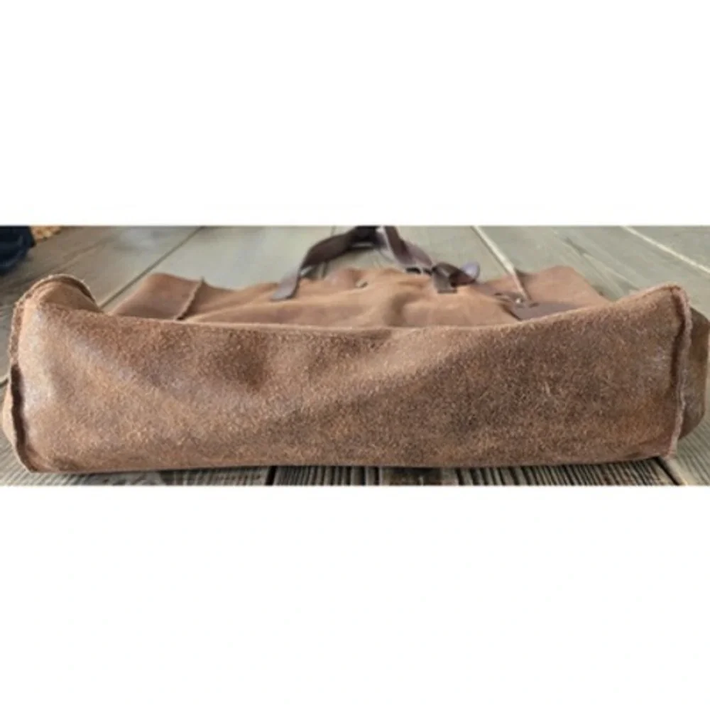 Vera Pelle Brown Suede‎ Tote Handbag Chestnut Carryall Leather Purse Italy Boho